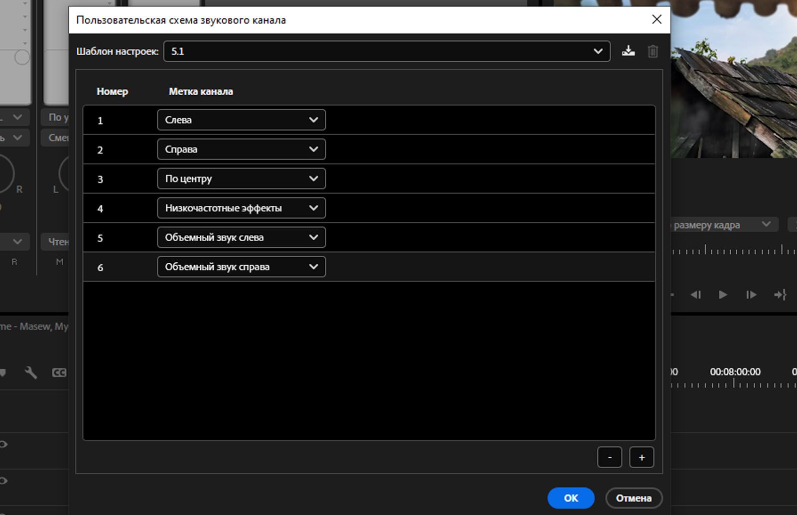 Откроется диалоговое окно «Макет пользовательского аудиоканала» с отображением различных каналов.