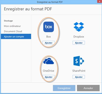 Connecteurs Box et OneDrive dans la boîte de dialogue personnalisée Ouvrir/Enregistrer