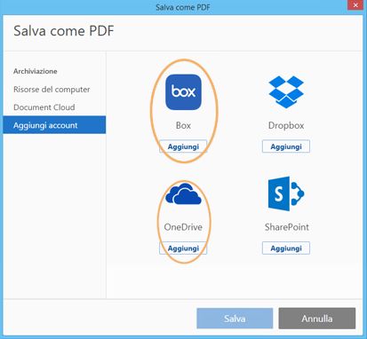 Connettori per Box e OneDrive in una finestra Apri o Salva personalizzata