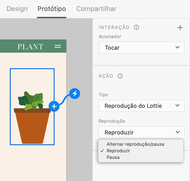 Personalizar a reprodução escolhendo o acionador Tocar com Reproduzir ou Pausar como a ação