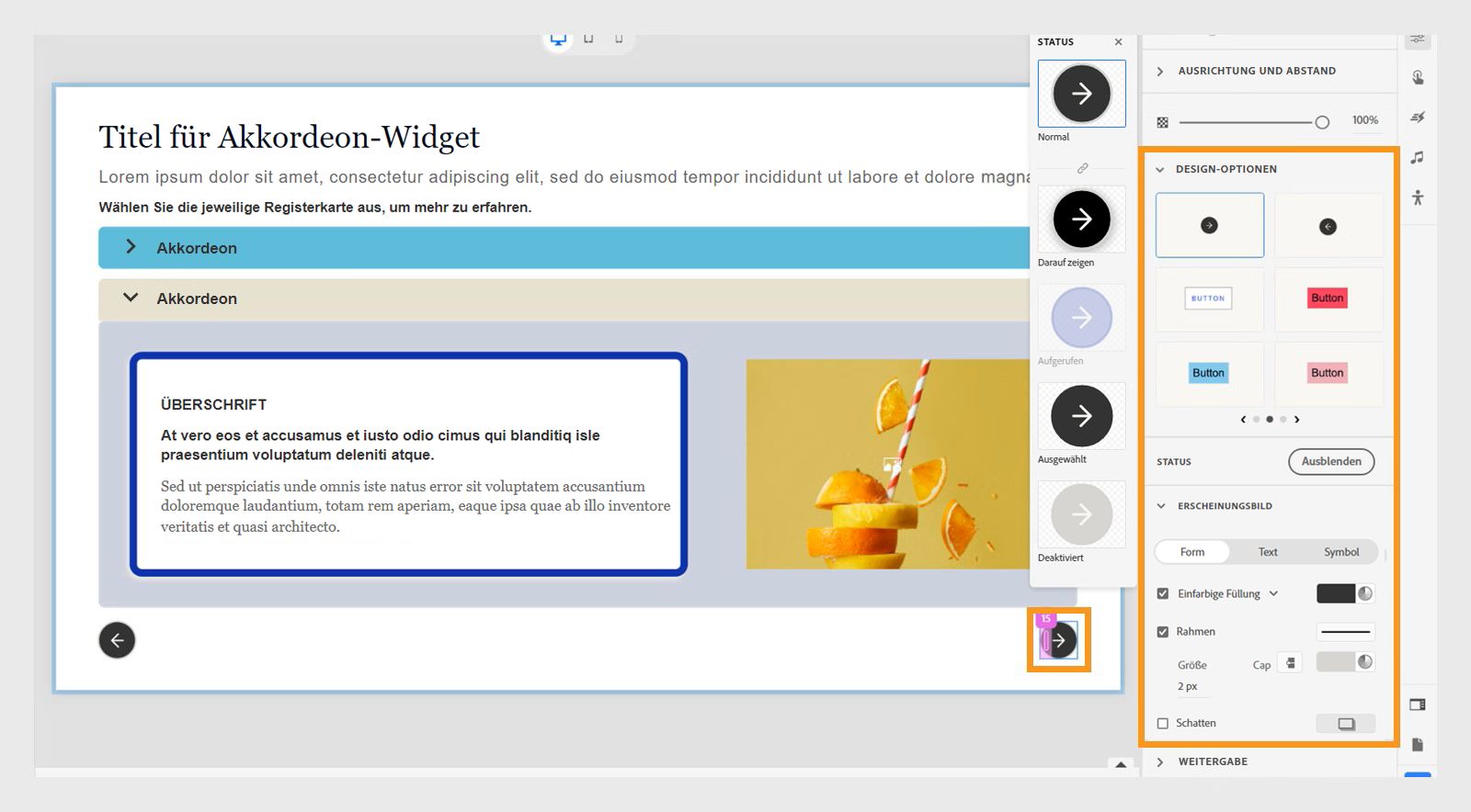 Anpassen der Schaltflächen eines Akkordeons
