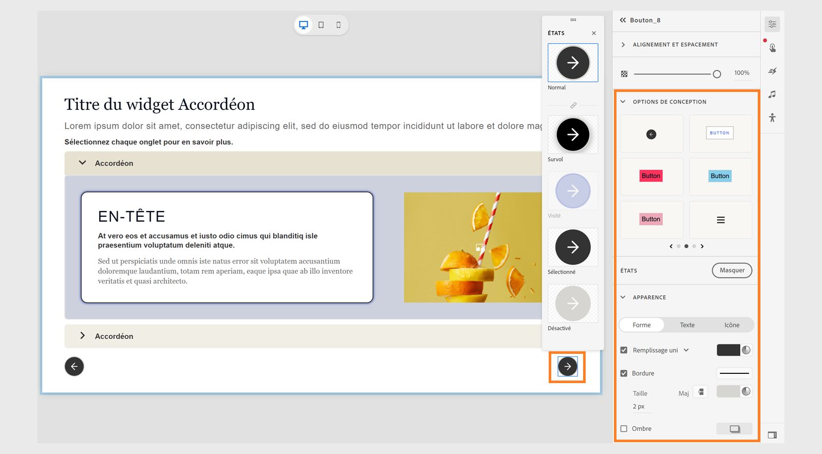 Personnalisation des boutons d’un accordéon
