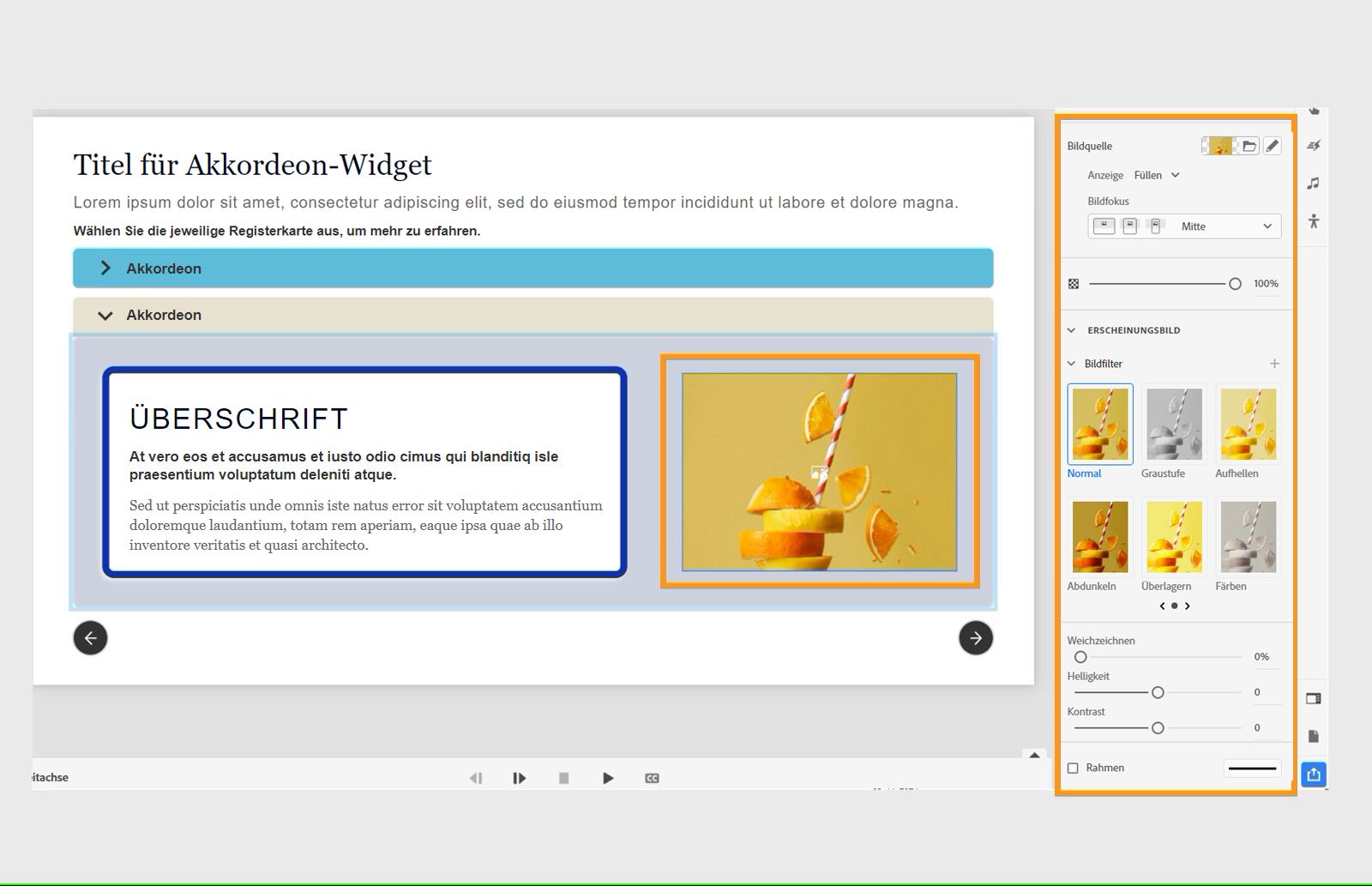 Anpassen des Bildes in einem Akkordeon