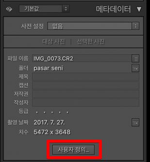 메타데이터 패널 사용자 지정