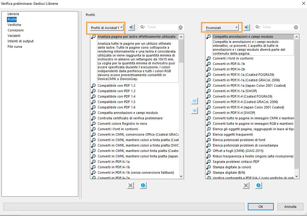 La finestra di dialogo Verifica preliminare: Gestisci librerie viene visualizzata