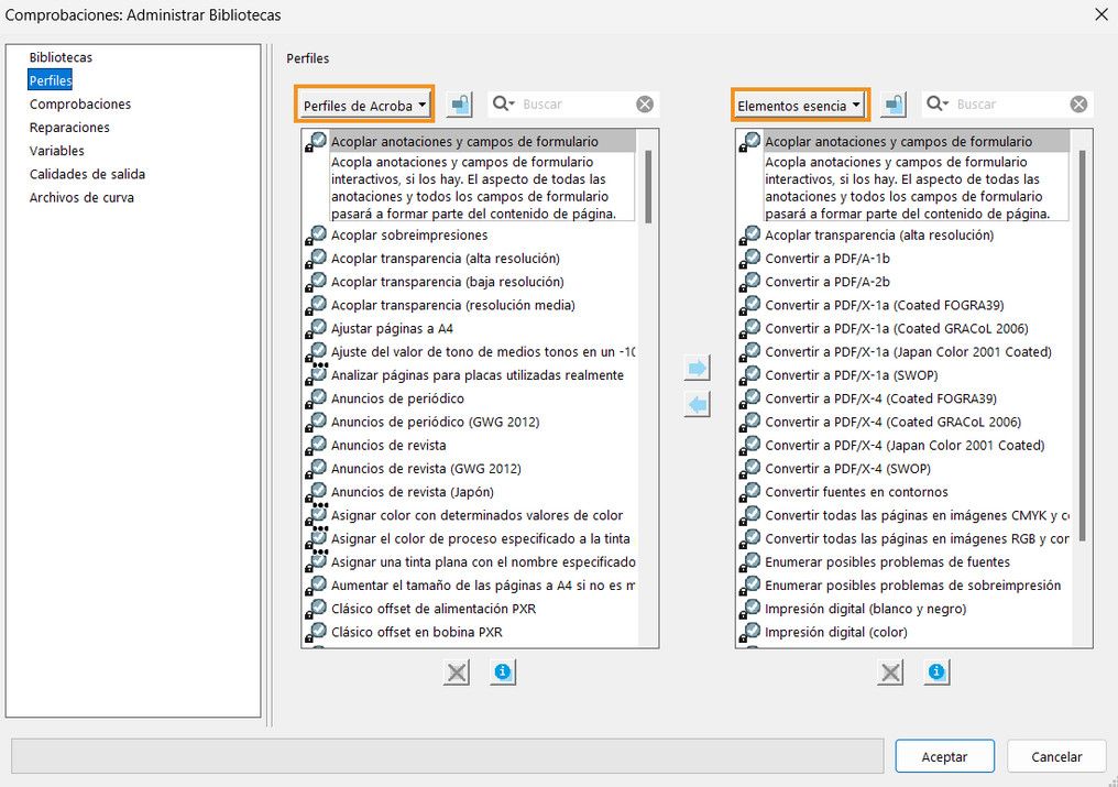 Se muestra el cuadro de diálogo Comprobaciones: Administrar bibliotecas