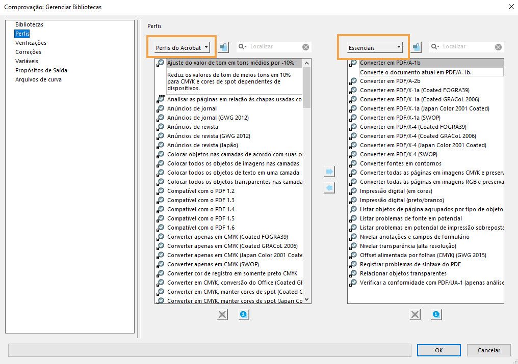 A caixa de diálogo Comprovação: Gerenciar bibliotecas é exibida