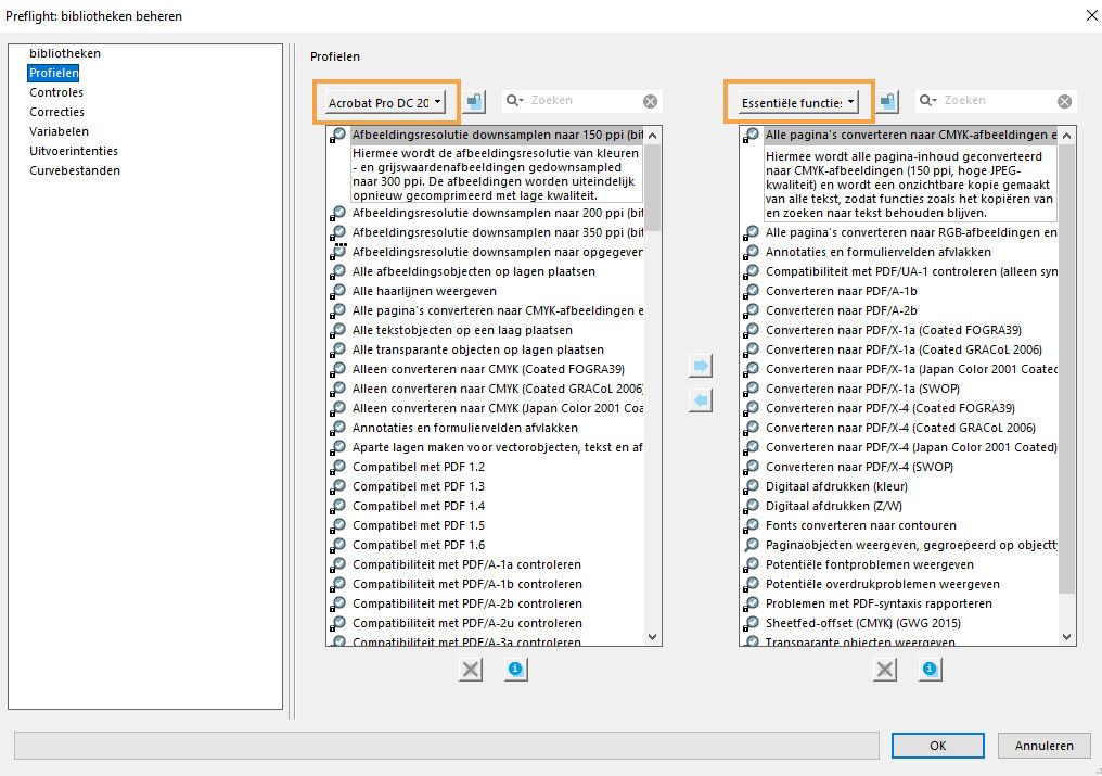 Het dialoogvenster Preflight: Bibliotheken beheren wordt weergegeven