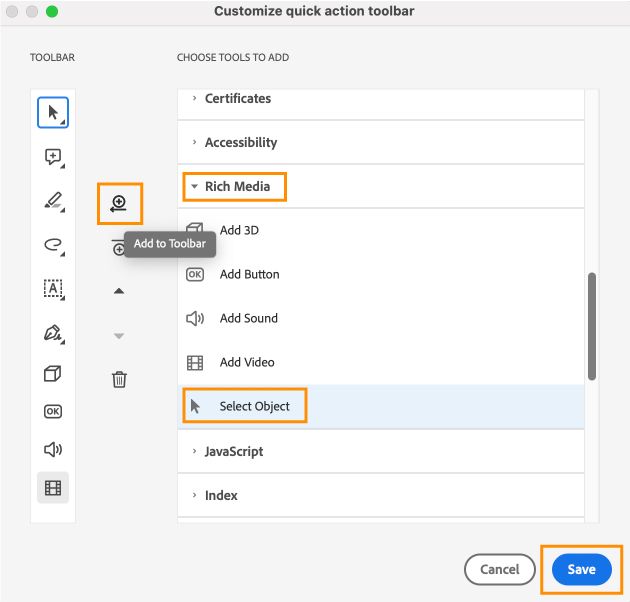 إضافة أداة Select Object