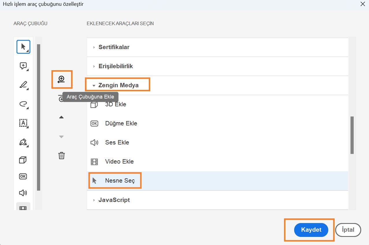 Nesne Seç aracını ekleme