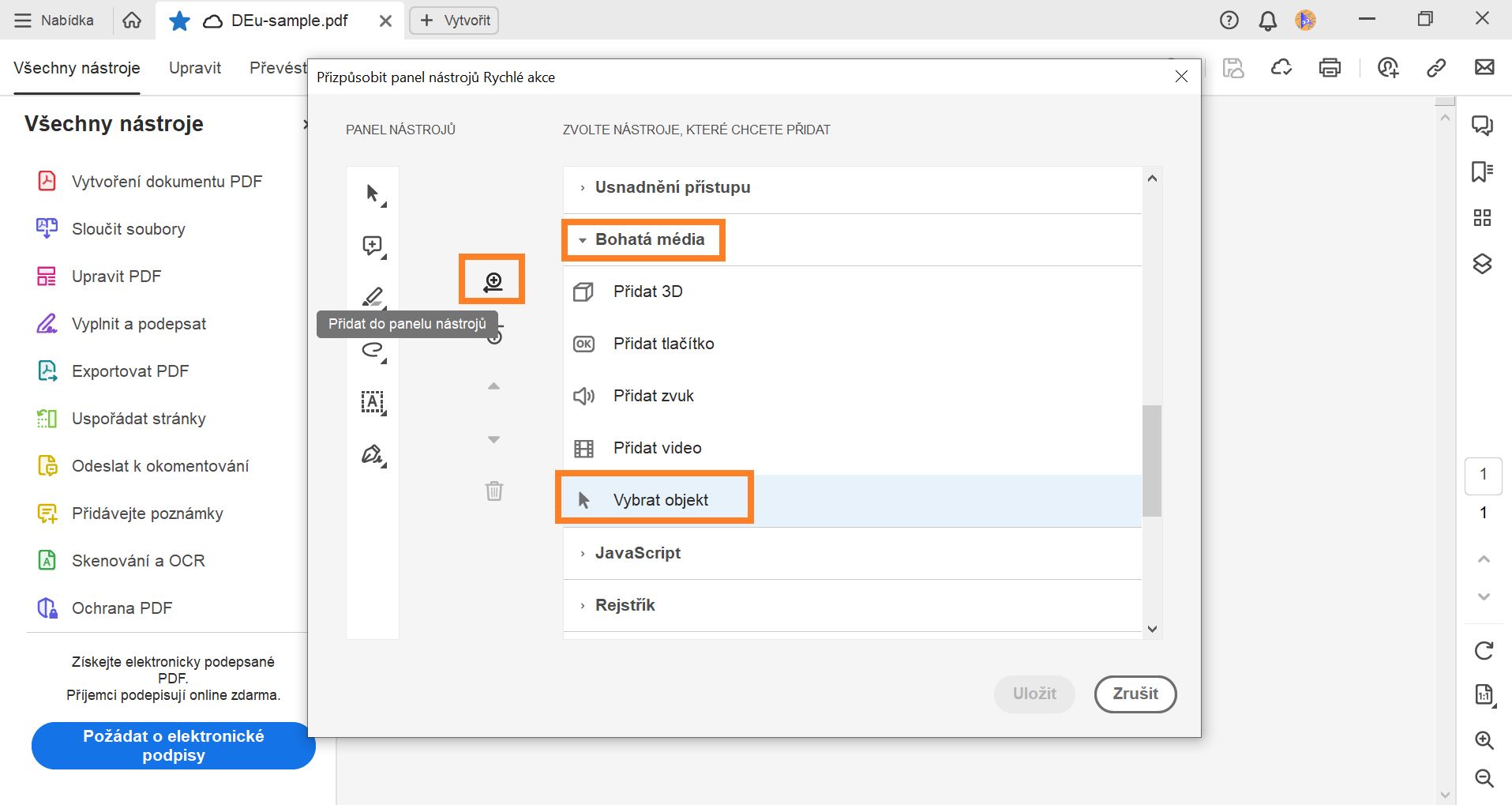 Nástroj pro přidání vybraného objektu