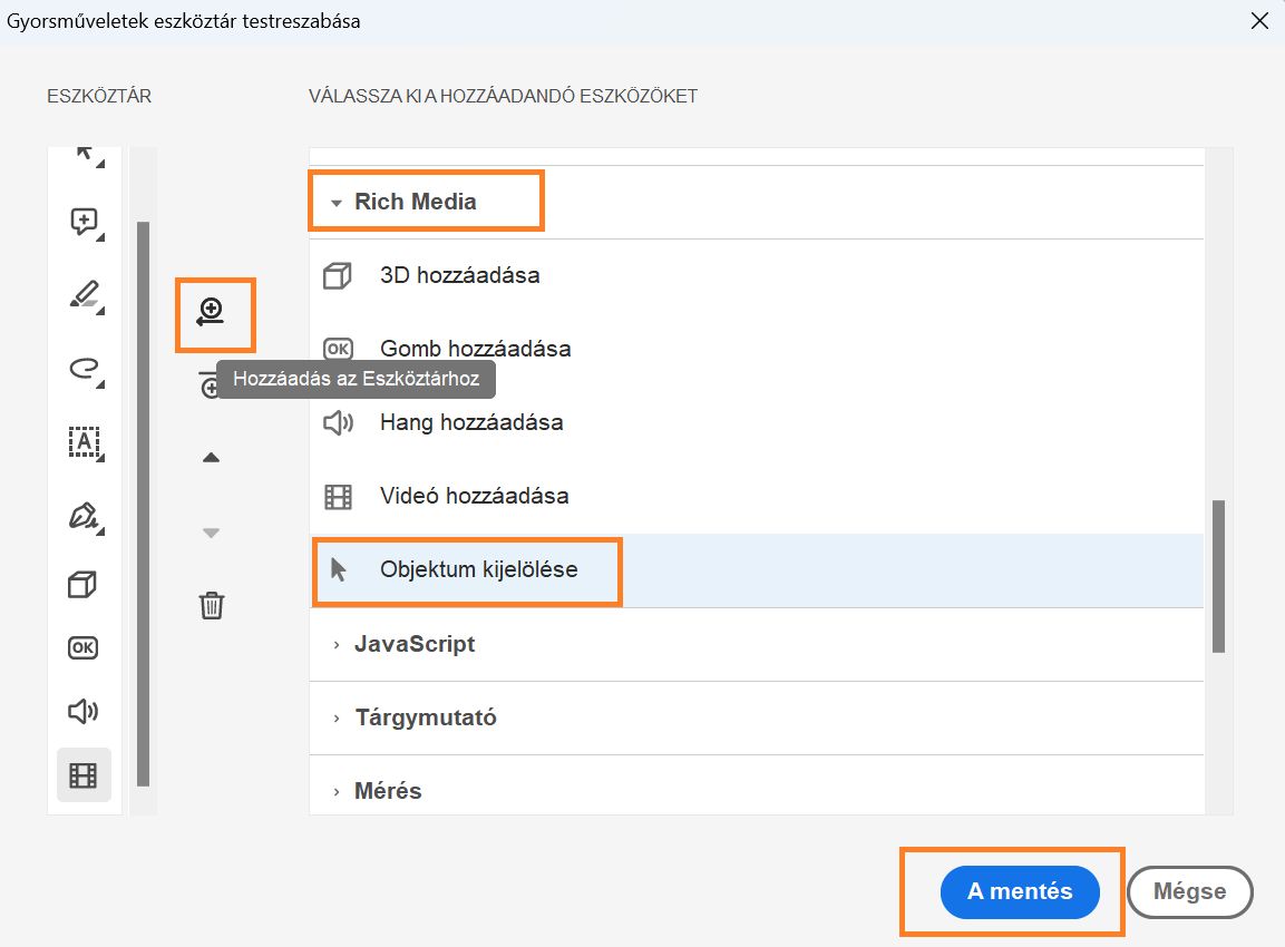 Objektumkijelölés hozzáadása eszköz