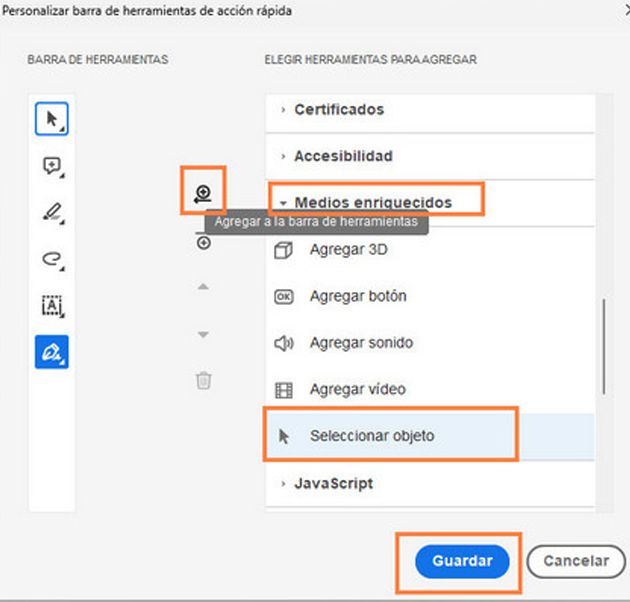 Añadir herramienta Seleccionar objeto