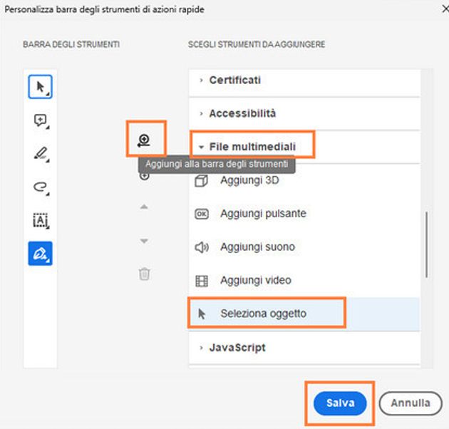 Aggiungi strumento Seleziona oggetto