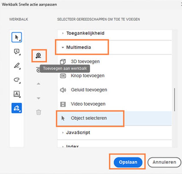 Tool Object selecteren toevoegen