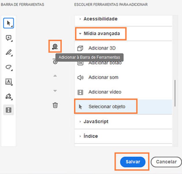 Adicionar ferramenta Selecionar objeto