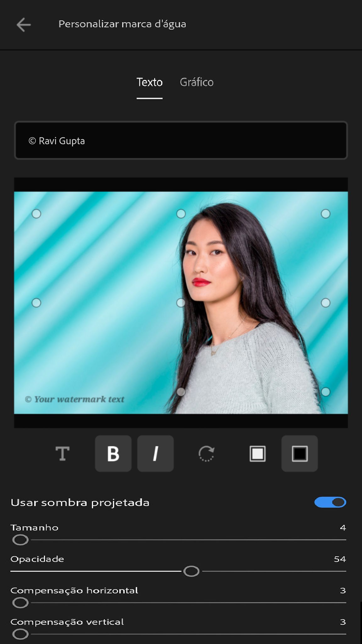 Personalizar marca d'água de texto