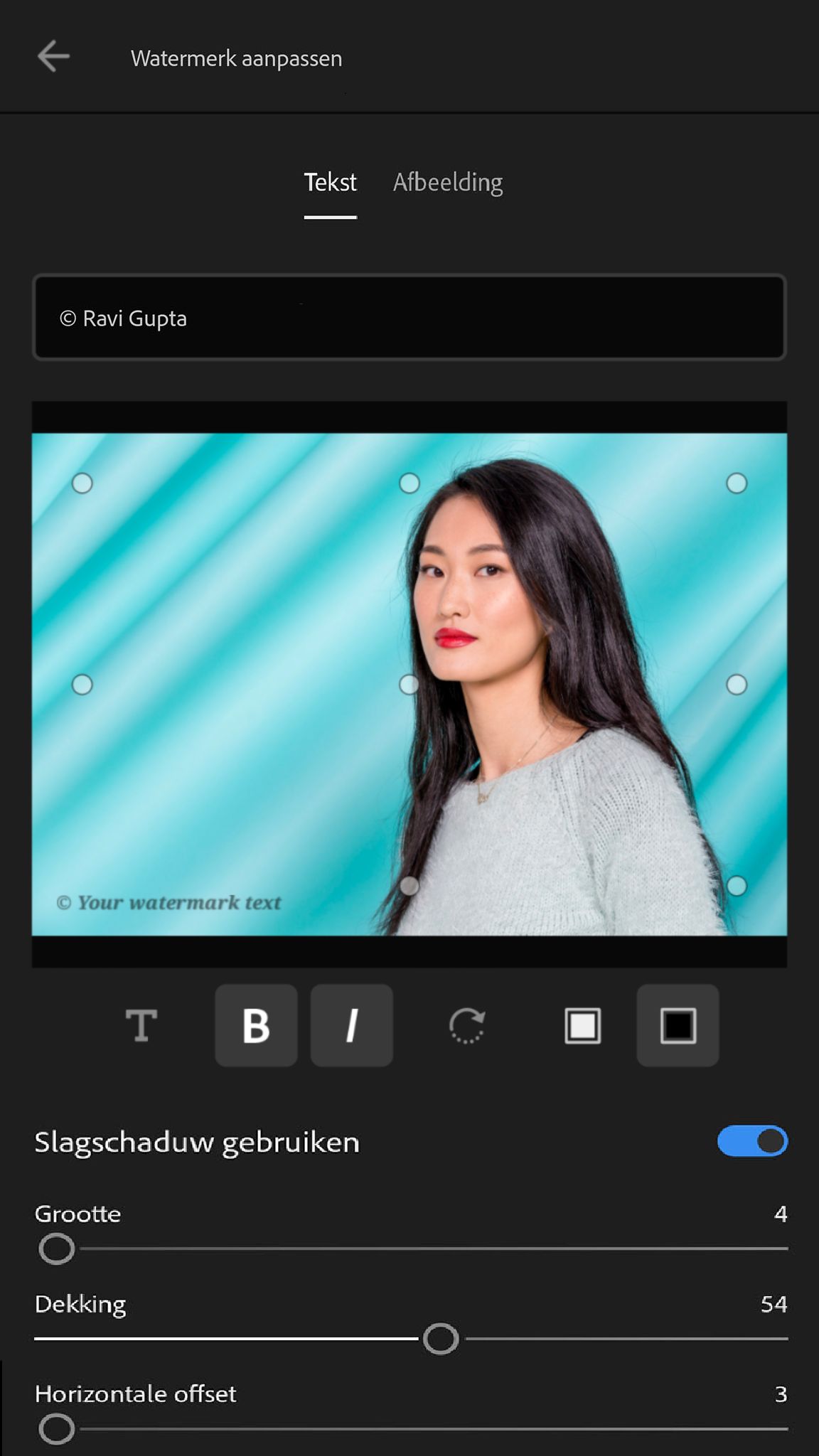 Tekstwatermerk aanpassen