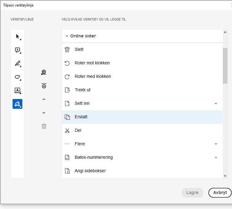 Tilpass verktøylinjen for hurtighandlinger ved å legge til eller fjerne verktøy.