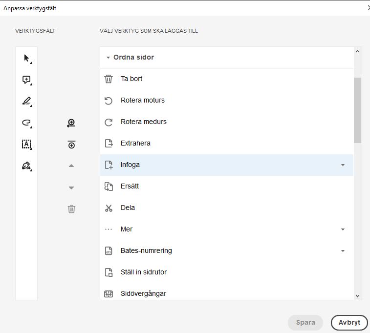 Anpassa verktygsfältet för snabba åtgärder genom att lägga till eller ta bort verktyg.