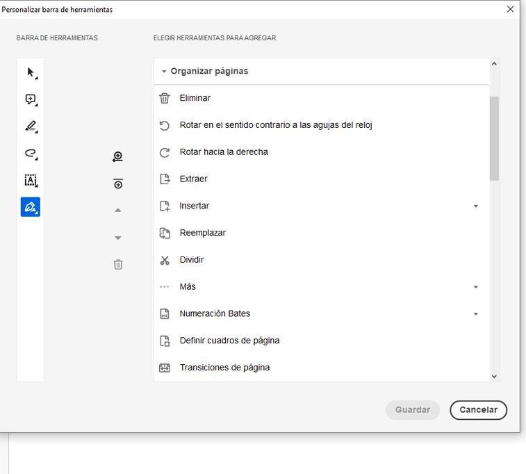 Personaliza la barra de acciones rápidas añadiendo o eliminando herramientas.
