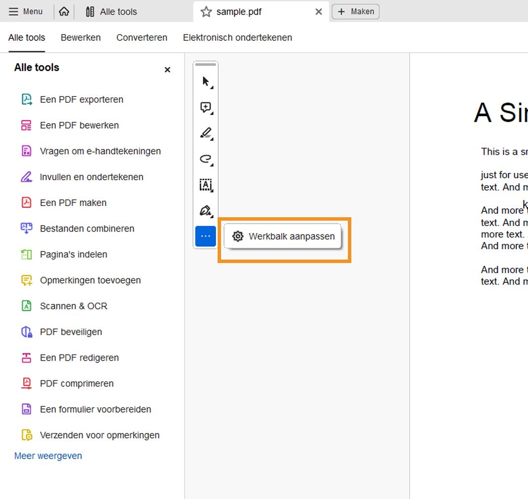 Werkbalk Snelle acties aanpassen
