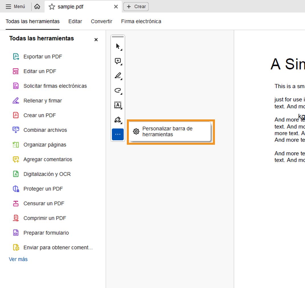 Personalizar la barra de herramientas de acciones rápidas
