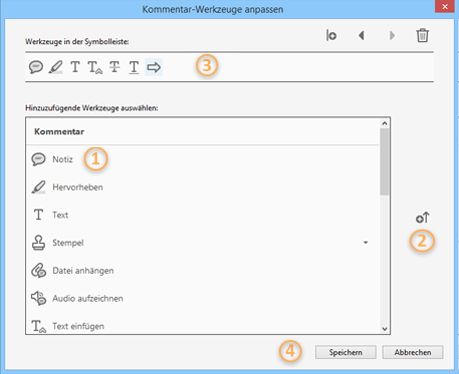 Dialogfeld „Kommentarwerkzeuge anpassen“