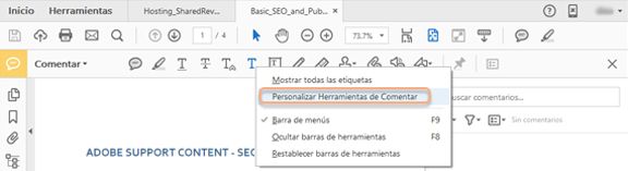 Personalizar la barra de herramientas Comentarios