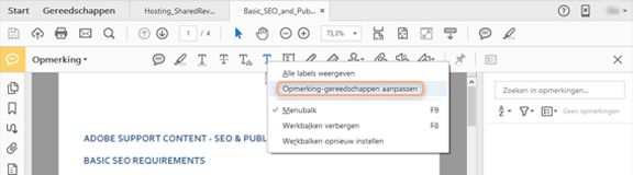 De werkbalk Opmerking aanpassen