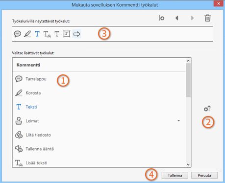 Mukauta sovelluksen Kommentti työkalut -valintaikkuna