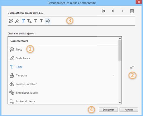 Boîte de dialogue Personnaliser les outils Commentaire