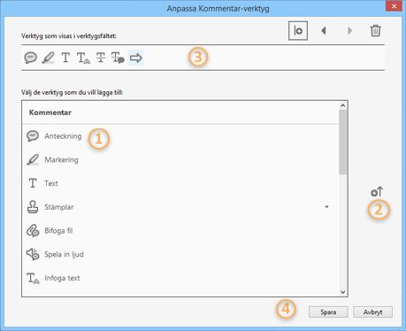 Dialogrutan Anpassa kommentarverktyg