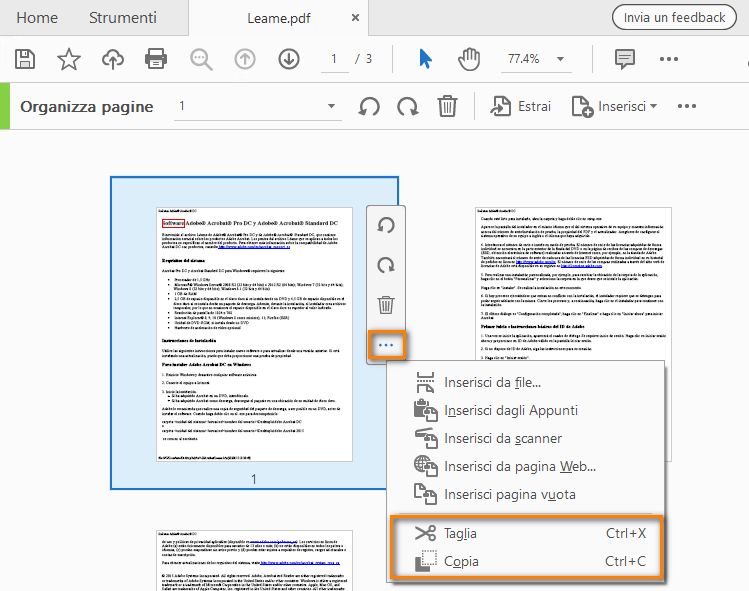 Scegli Taglia e Copia nel menu Opzioni