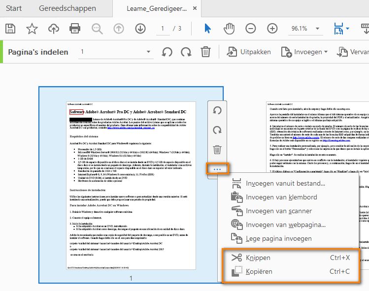Knippen, Kopiëren kiezen in het menu Opties