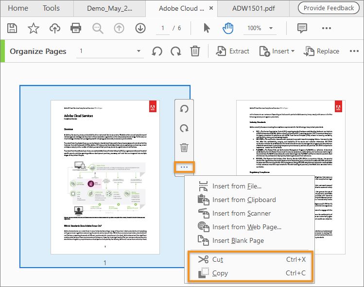 اختر Cut أو Copy من قائمة Options