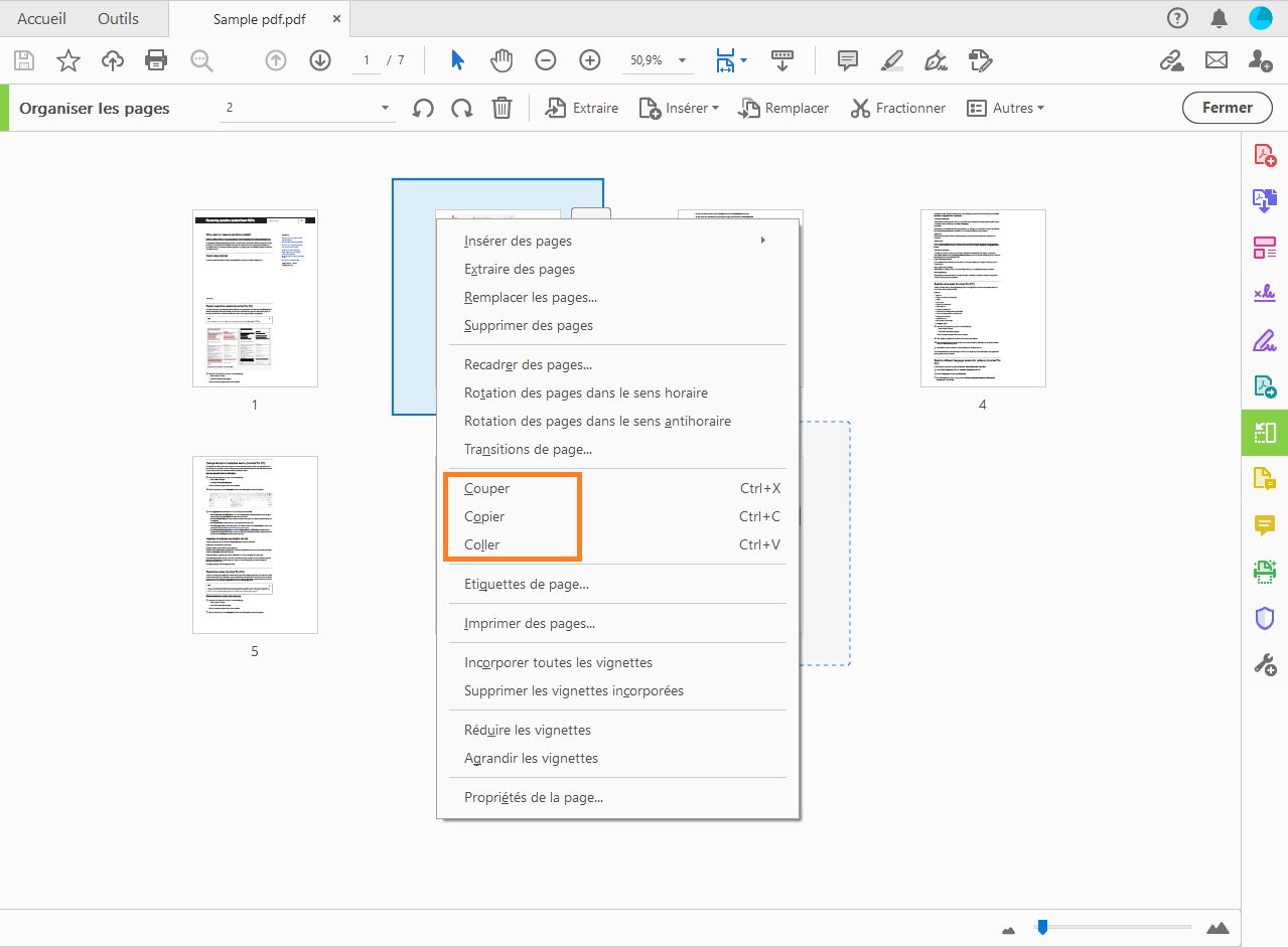 Clic droit et copie de la page