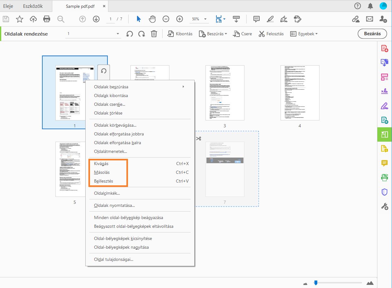 Kattintson jobb gombbal, és másolja le az oldalt