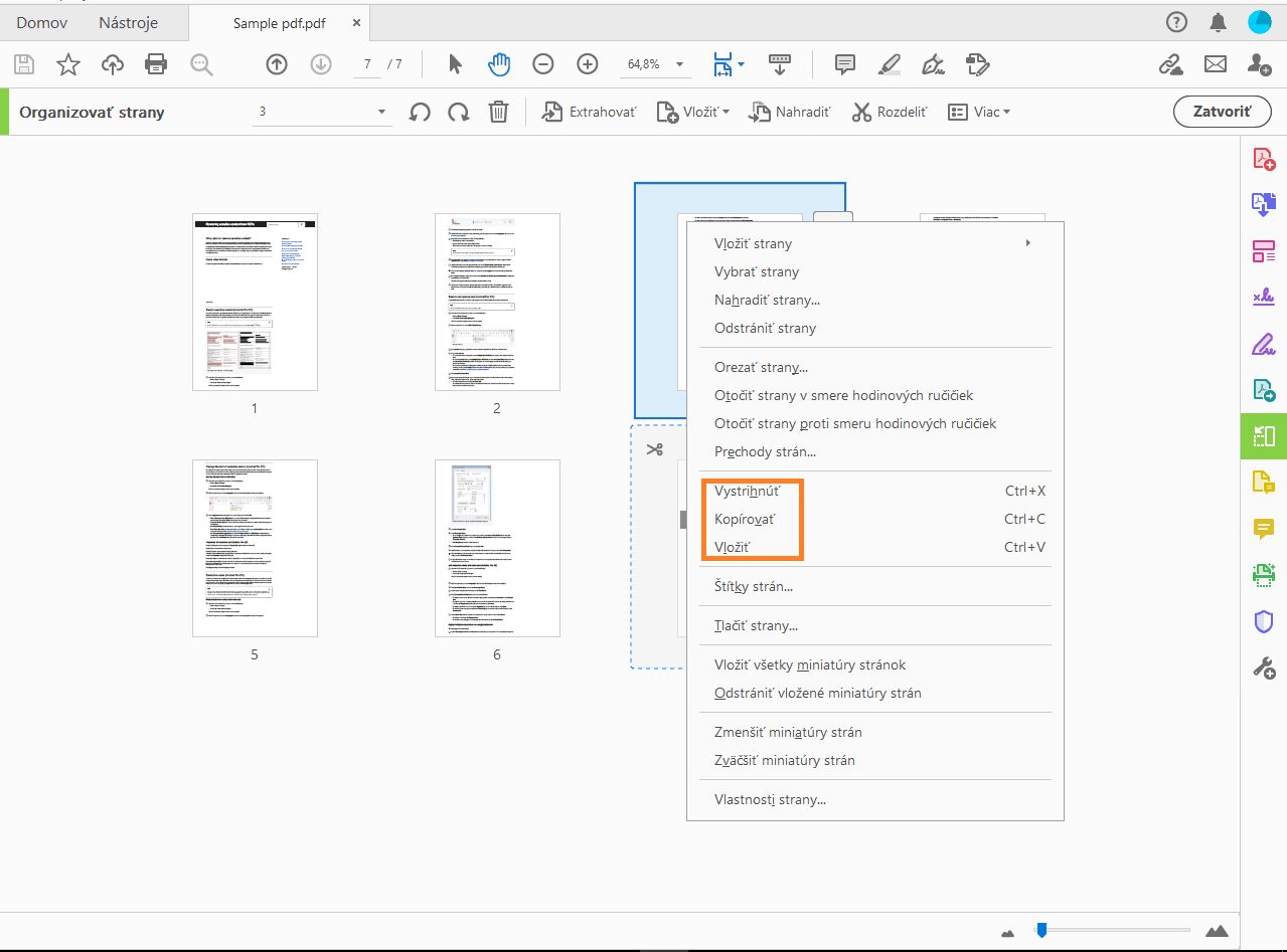 Kliknite pravým tlačidlom a skopírujte príslušnú stranu