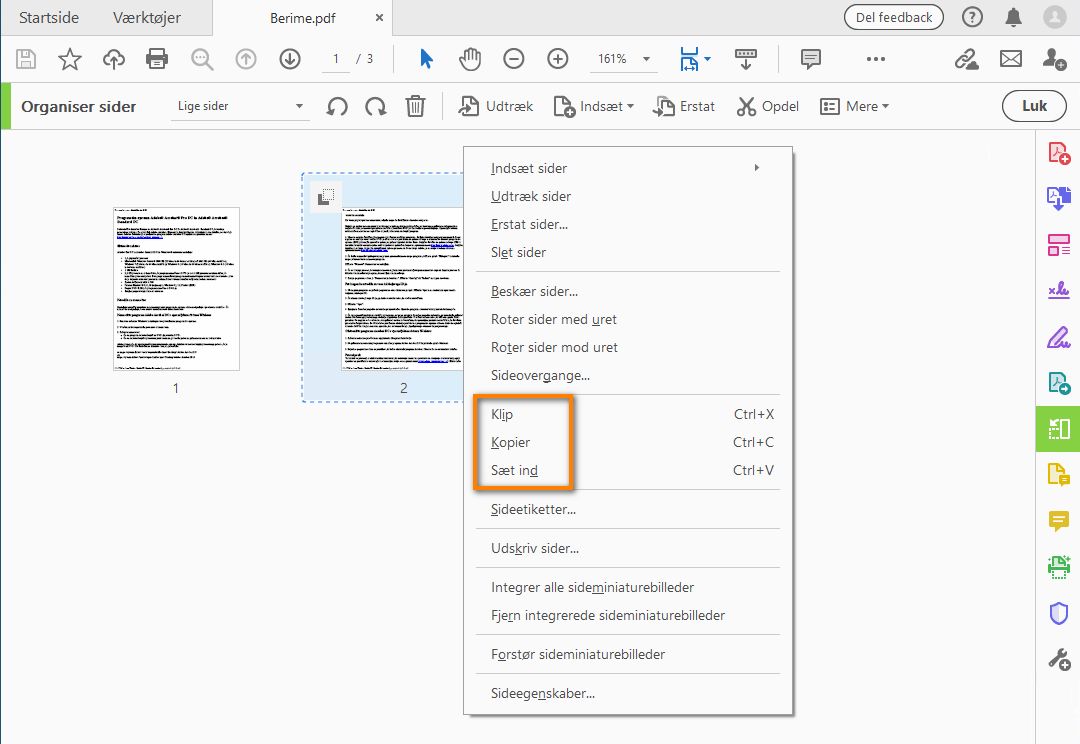 Højreklik, og kopiér siden