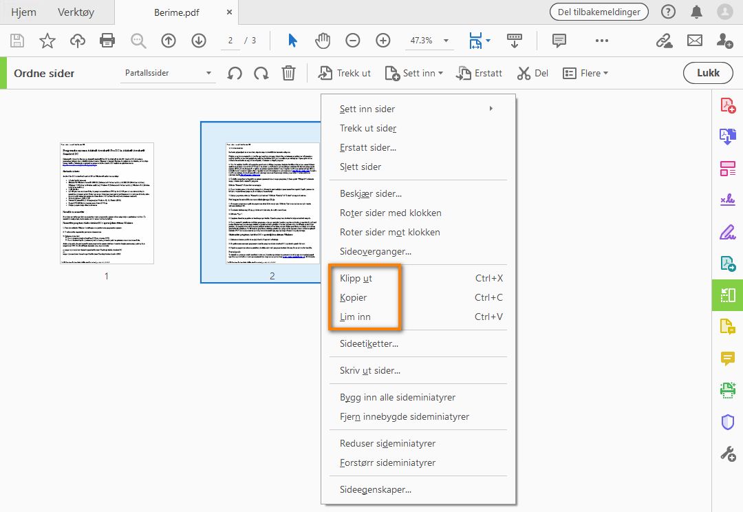 Høyreklikk og kopier siden