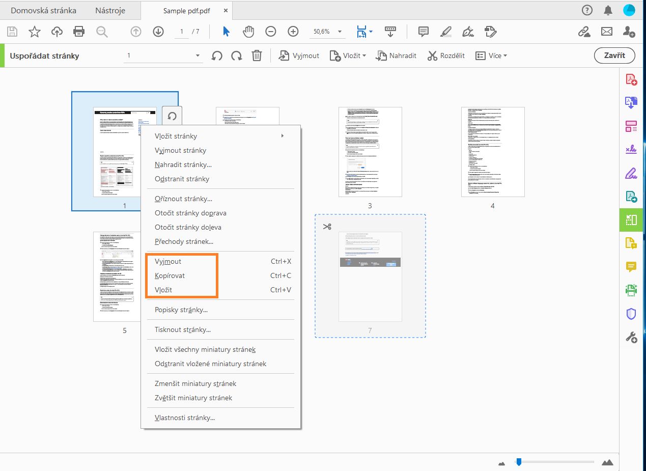Kliknutí pravým tlačítkem myši a zkopírování stránky