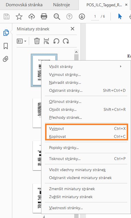 Vyjmout, Kopírovat z kontextové nabídky miniatur stránek
