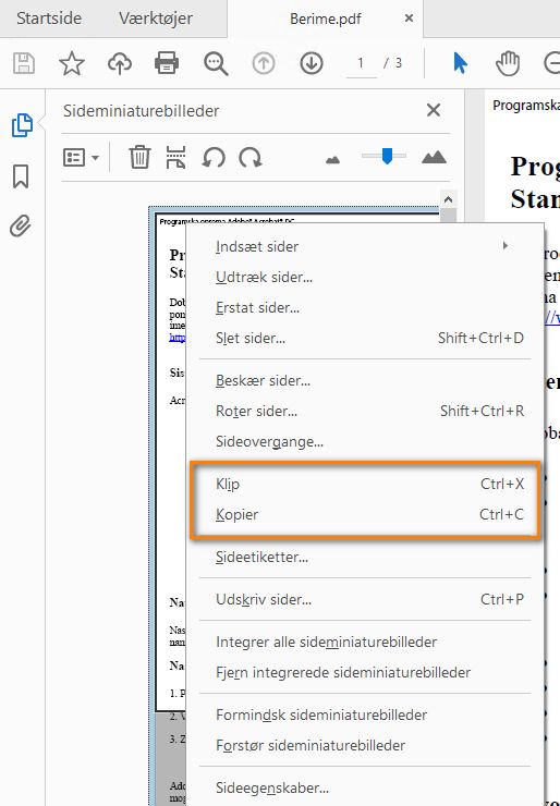Klip, Kopiér fra genvejsmenuen for sideminiaturer
