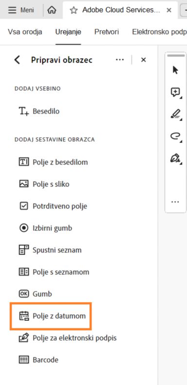 Dodajanje polja za datum
