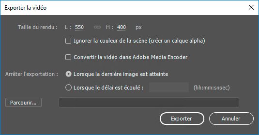 Arrêter l’exportation lorsque la dernière image est atteinte