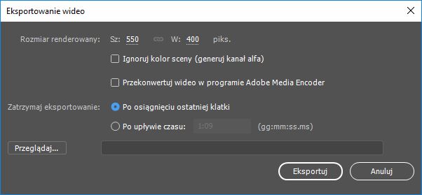 Zatrzymanie eksportowania po osiągnięciu ostatniej klatki