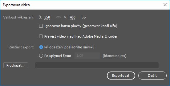 Ukončení exportu po posledním snímku