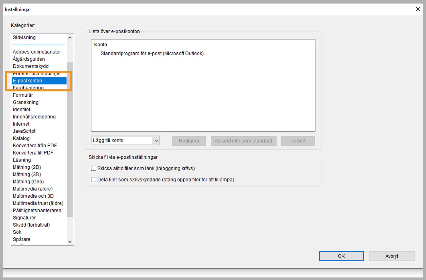 Tilføj, slet eller indstil en mailkonto som standard