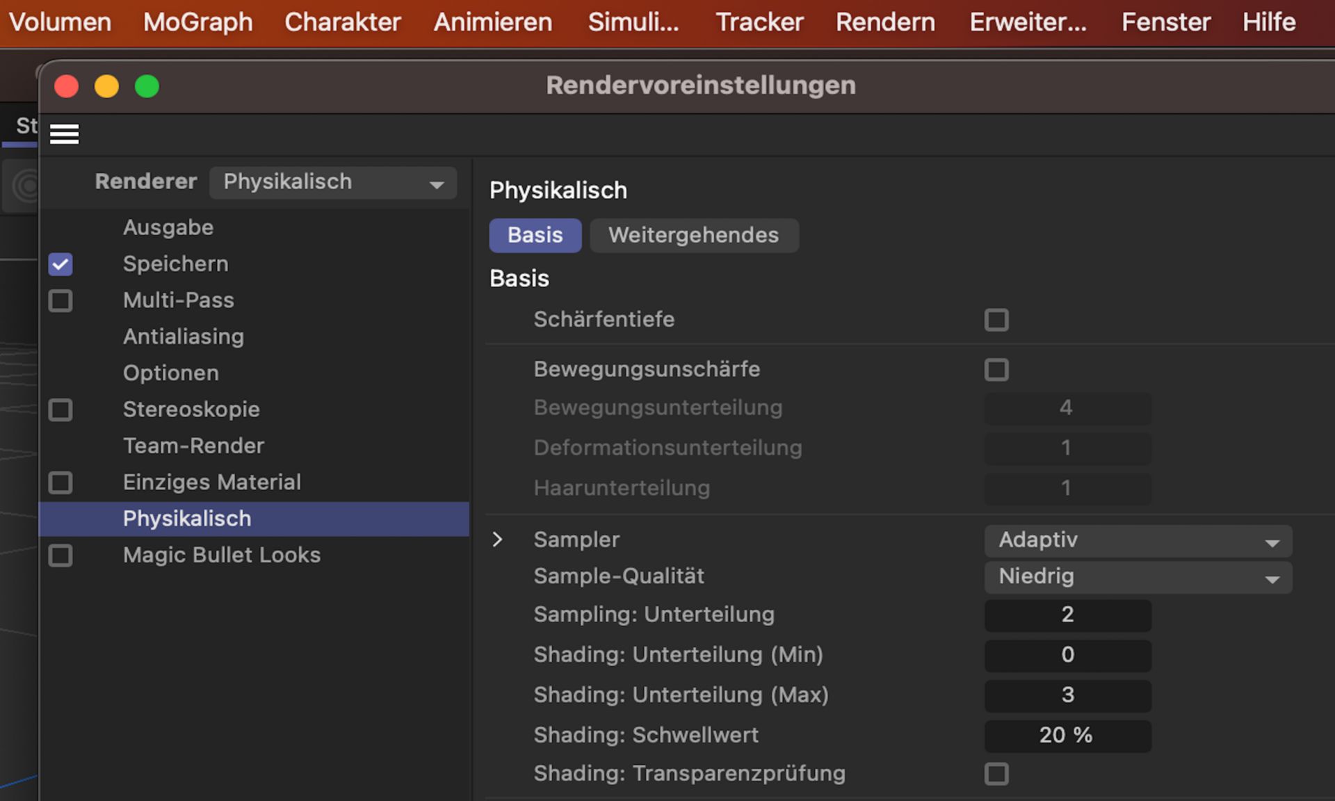 Physikalischer Renderer als Standard-Renderer